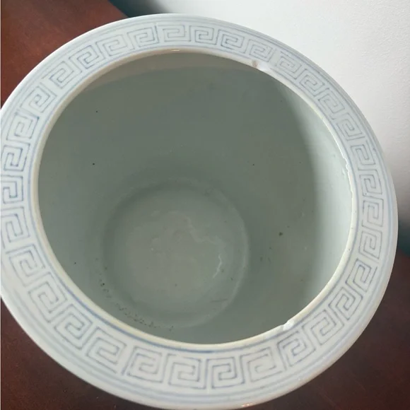 Blue and White Floral Ceramic Planter with Greenery (artificial greenery) - Picture 3 of 7